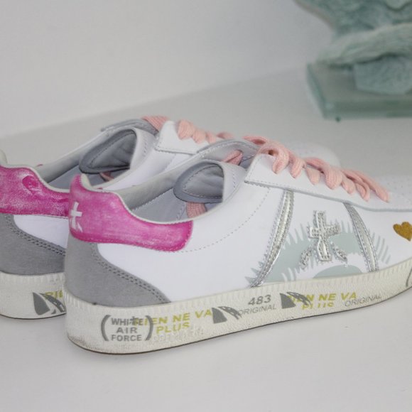 Womens Premiata Light Leather Sneakers White and Pink Shoes 38 EU 8 Worn 2x - Picture 5 of 9